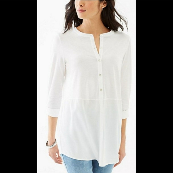 J.Jill Mixed-Media tab-sleeve tunic in white - Picture 1 of 9